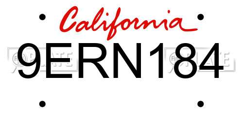 9ERN184 California License Plate