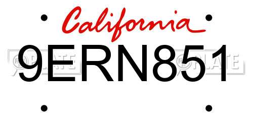 9ERN851 California License Plate