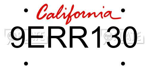 9ERR130 California License Plate