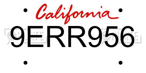 9ERR956 California License Plate