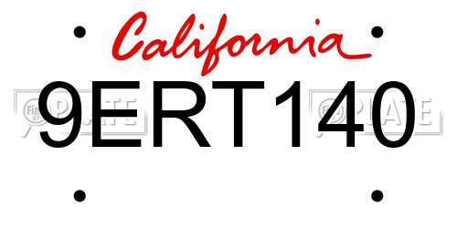 9ERT140 California License Plate