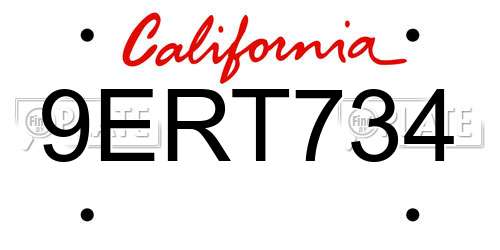 9ERT734 California License Plate