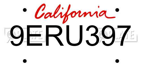 9ERU397 California License Plate