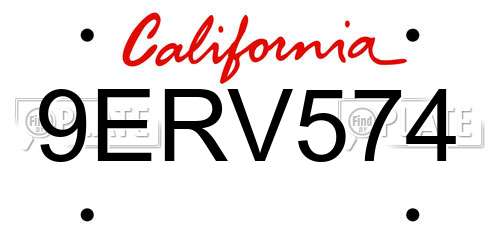 9ERV574 California License Plate
