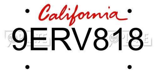 9ERV818 California License Plate