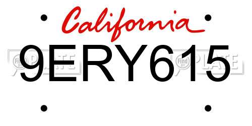 9ERY615 California License Plate