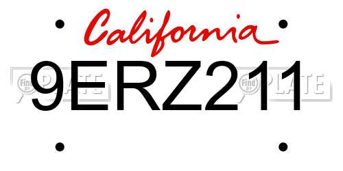 9ERZ211 California License Plate