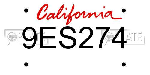 9ES274 California License Plate