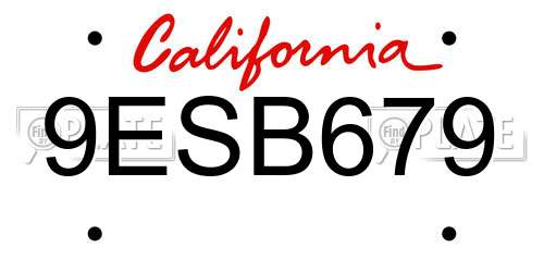 9ESB679 California License Plate