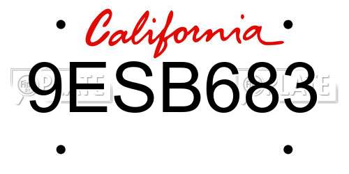 9ESB683 California License Plate