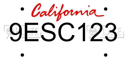 9ESC123 California License Plate