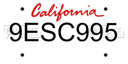 9ESC995 California License Plate