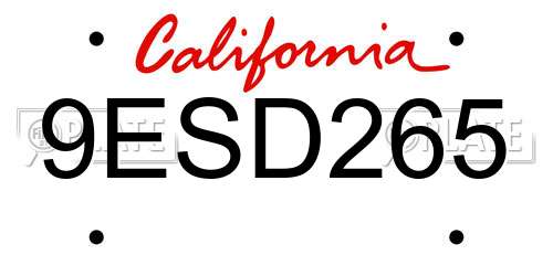 9ESD265 California License Plate