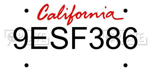 9ESF386 California License Plate