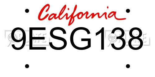 9ESG138 California License Plate