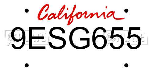 9ESG655 California License Plate