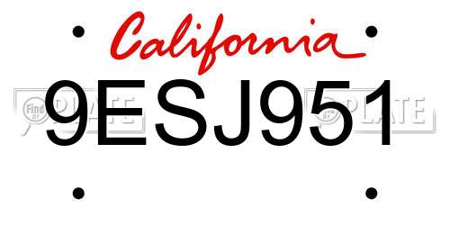 9ESJ951 California License Plate
