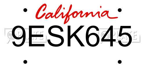 9ESK645 California License Plate