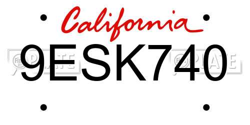 9ESK740 California License Plate