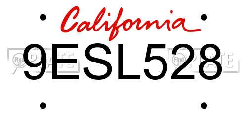 9ESL528 California License Plate