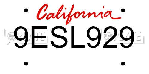 9ESL929 California License Plate