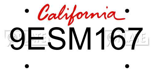 9ESM167 California License Plate
