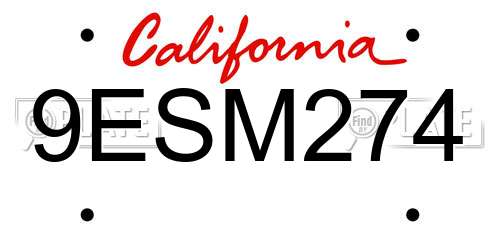 9ESM274 California License Plate