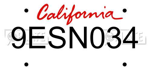 9ESN034 California License Plate