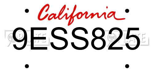 9ESS825 California License Plate