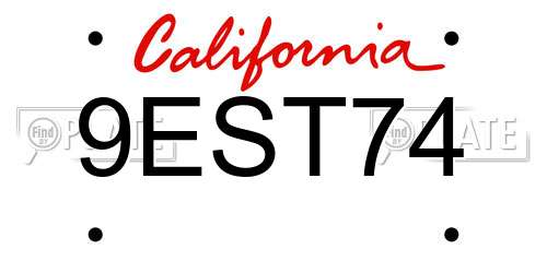 9EST74 California License Plate