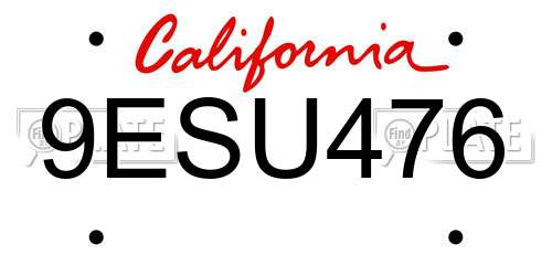 9ESU476 California License Plate