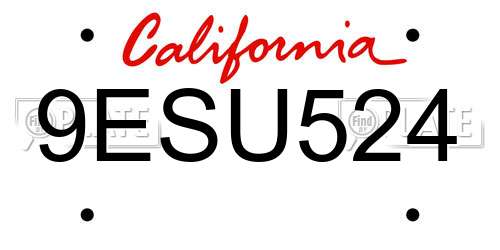 9ESU524 California License Plate