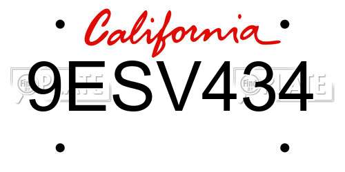9ESV434 California License Plate