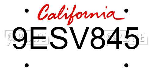 9ESV845 California License Plate