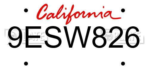 9ESW826 California License Plate