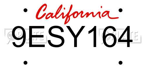 9ESY164 California License Plate