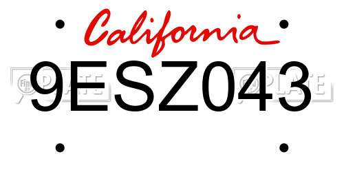 9ESZ043 California License Plate