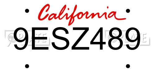 9ESZ489 California License Plate