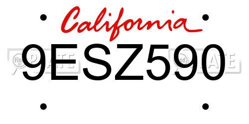 9ESZ590 California License Plate