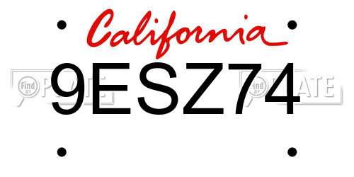 9ESZ74 California License Plate