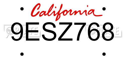 9ESZ768 California License Plate