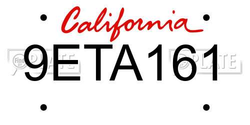 9ETA161 California License Plate