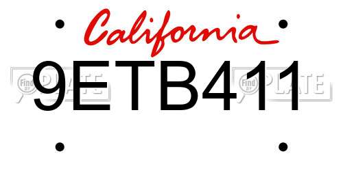9ETB411 California License Plate