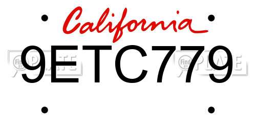 9ETC779 California License Plate