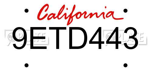 9ETD443 California License Plate