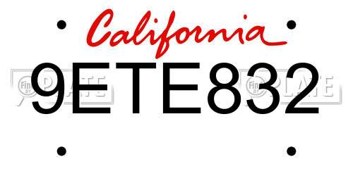 9ETE832 California License Plate