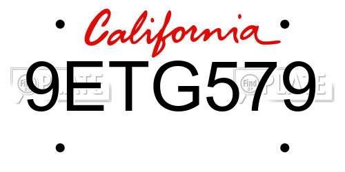 9ETG579 California License Plate