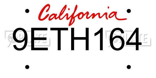 9ETH164 California License Plate