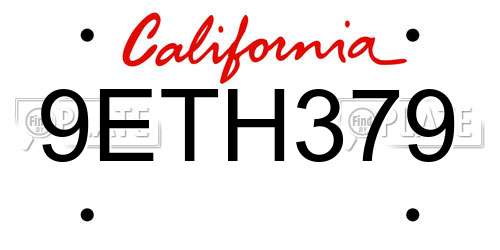 9ETH379 California License Plate