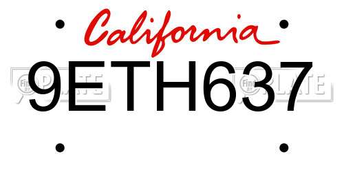 9ETH637 California License Plate